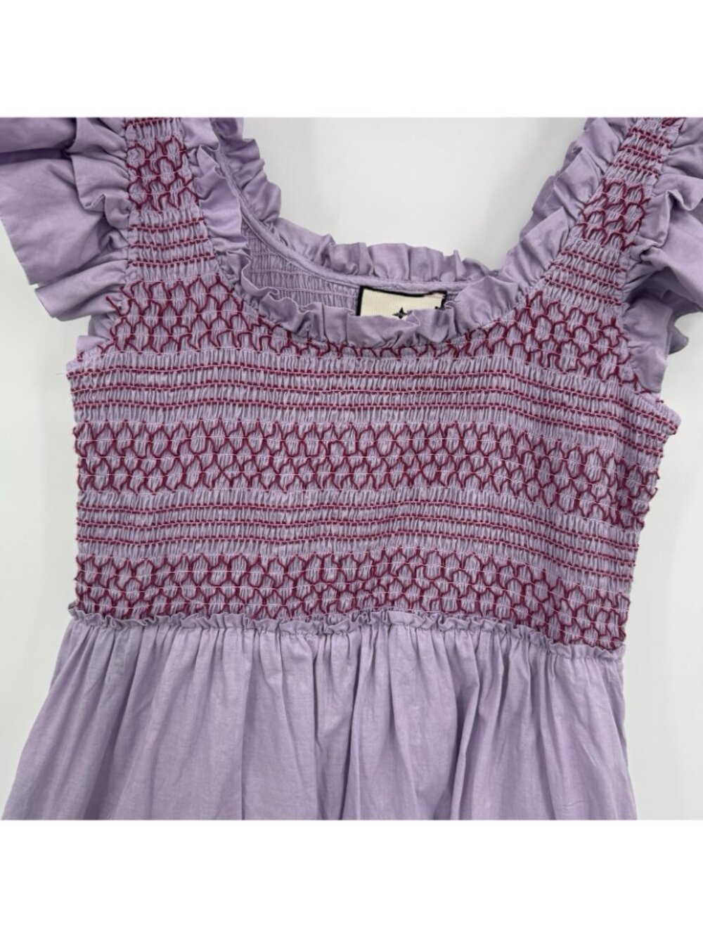 Tuckernuck Lavender Mallie Midi Dress sz XS 100% Cotton Smocked Purple *READ* - Picture 6 of 16